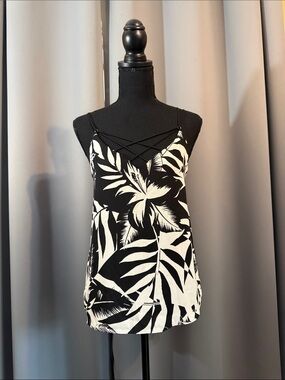 Express Black & White Tropical Print Strappy Camisole